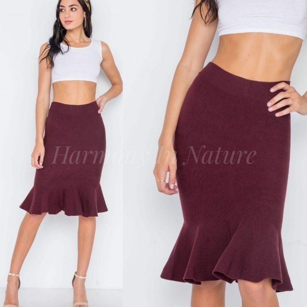Thick Ribbed Knit Midi Skirt